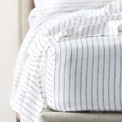 Antwerp Linen Fitted Sheet - White & Charcoal