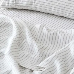 Antwerp Linen Flat Sheet - White & Charcoal