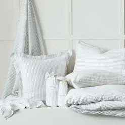 Antwerp Linen Flat Sheet - White & Charcoal