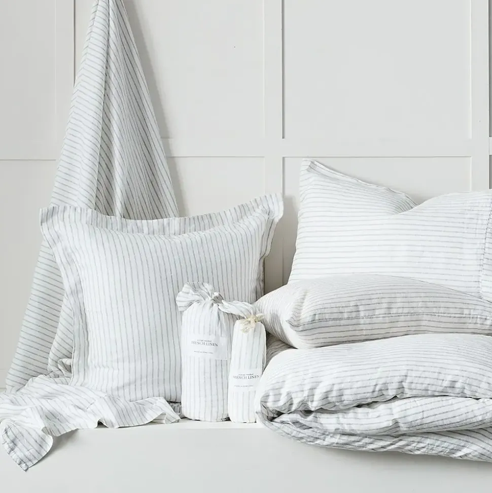 Antwerp Linen Flat Sheet - White & Charcoal