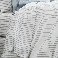 Antwerp Linen Flat Sheet - White & Charcoal